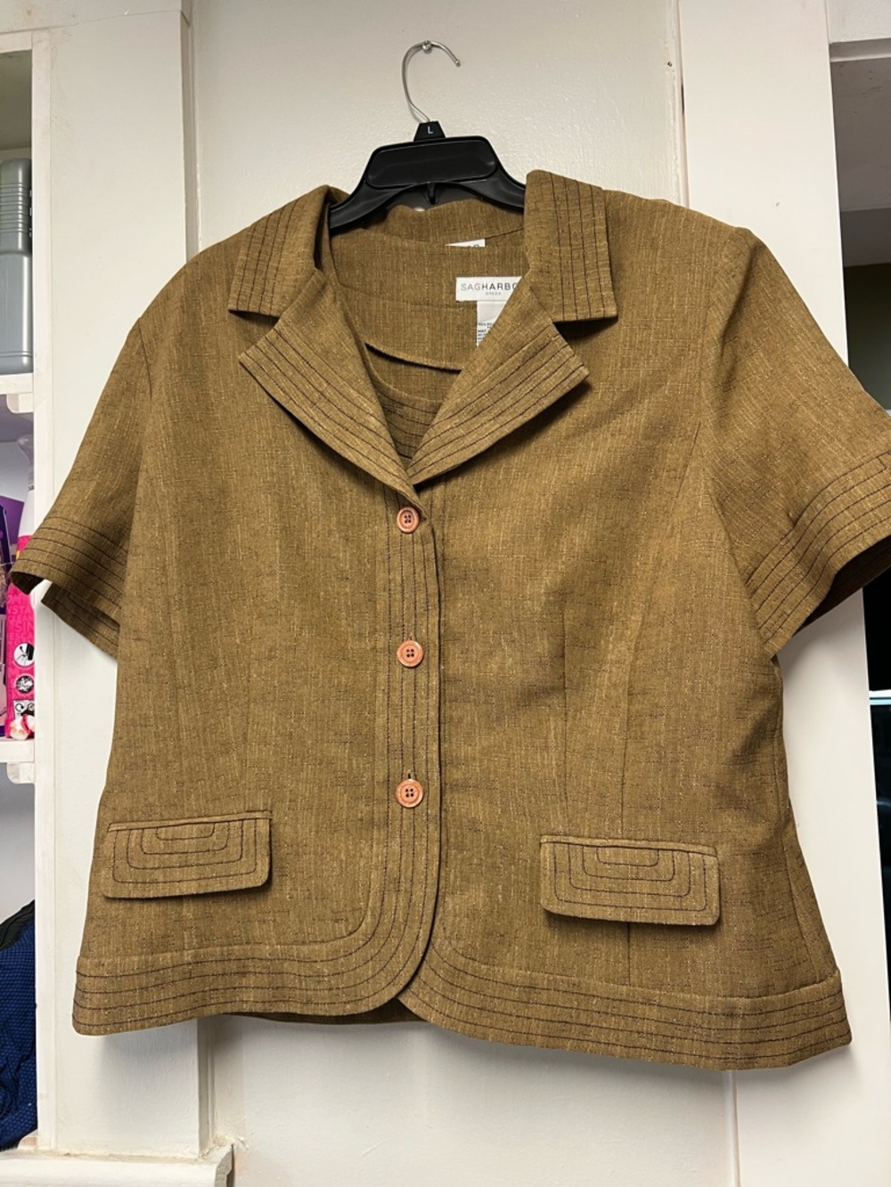 Sag Harbor Tan Textured Collar shirt/pant suit